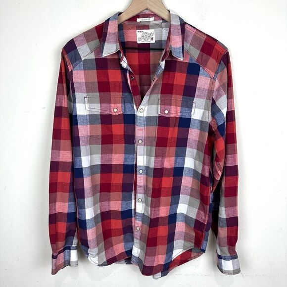 Lucky Red Check Pearl Snap Long‎ Sleeve Shirt Men’s M - Picture 1 of 7